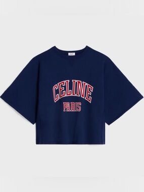 NWT Celine Navy 'CELINE PARIS' Short Sleeve Sweatshirt Top XS $1,100